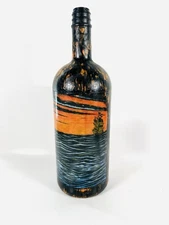 Unigue Handcrafted Gothic Style Glass Bottle Art Frigate In The Ocean 