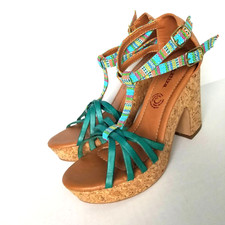 Mextiza hand made Artisanal Sandal Heels wedges Embroidered Size 6.5