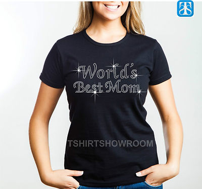 Worlds Best Mom klares Kristall Strass/Diamant verziertes Damen-T-Shirt