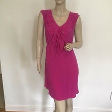 Rebecca Taylor Hot Pink 100% Silk Ruffle Front Sleeveless V Neck Mini Dress 4