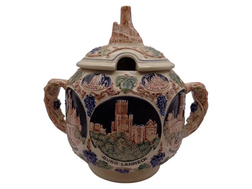 VTG Gerz Germany Stoneware 4L Tureen Punch Bowl Rheinstein Sonneck Marksburg