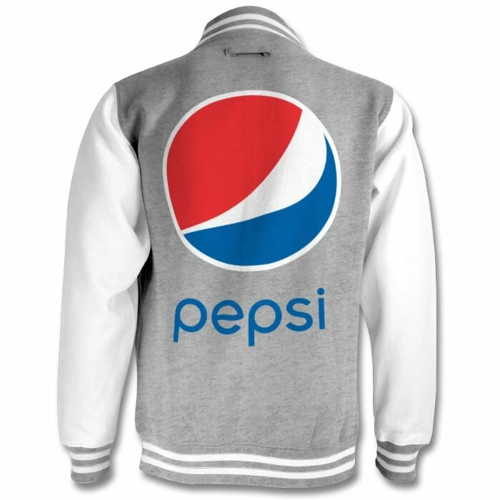 PEPSI Varsity Bomber Snap Button Jacket Grey Size XS to 2XL