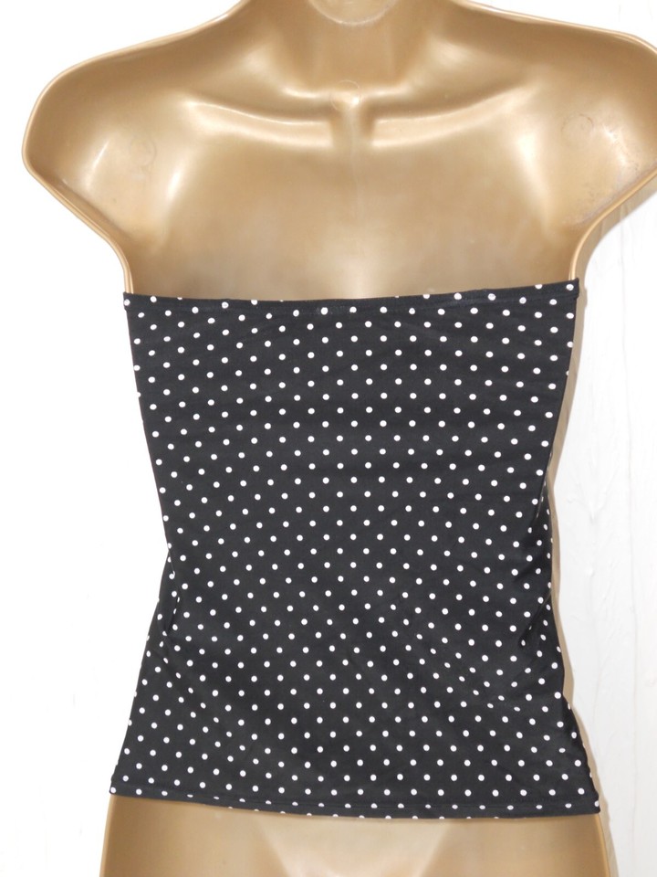 BLACK / WHITE OCEAN CLUB STRAPLESS SPOT TANKINI BIKINI TOP SIZE 14