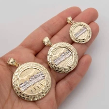 Nugget Bordered Last Supper Medallion Pendant Real 10K Yellow White Gold