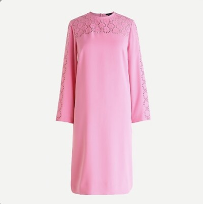 NWT J Crew Laser-cut Eyelet Shift Dress In 365 Crepe Size 0 Larkspur Pink 7137