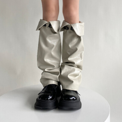 Punk Gothic Women Faux Leather Leg Warmers Leggings Boots Covers Cuffs Socks