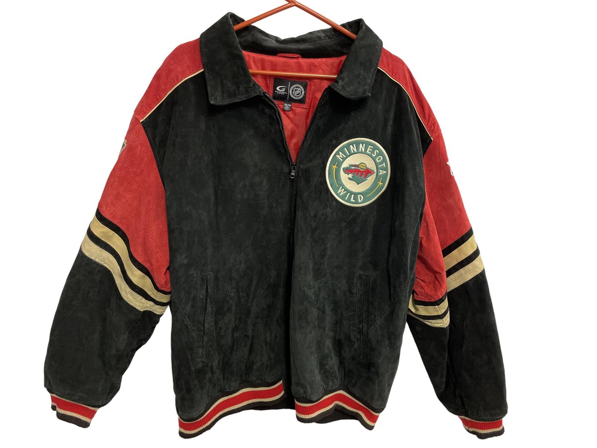 Carl Banks Black and Red Minnesota Wild Leather Jacket Logo - Size 