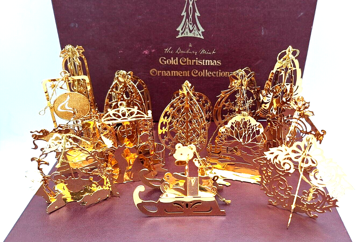 Vtg 1984 The Danbury Mint Gold Christmas Ornament Collection