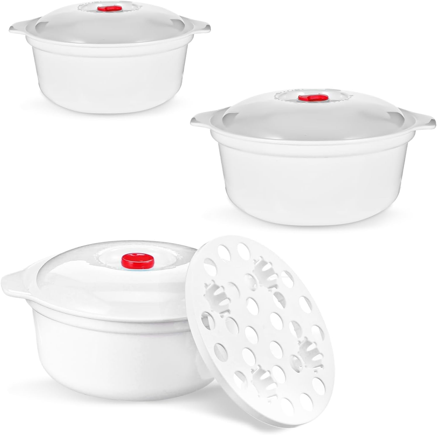 3 Pieces Microwave Bowls with Lids Assorted Sizes as shown in pictures, White 