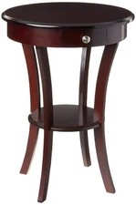 Wood Round Table with Drawer and Shelf ,Espresso