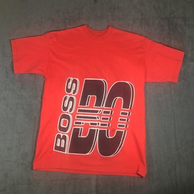 Vtg Mens 90s BOSS By IG Design Red T-Shirt Made in USA Block Logo Spell out