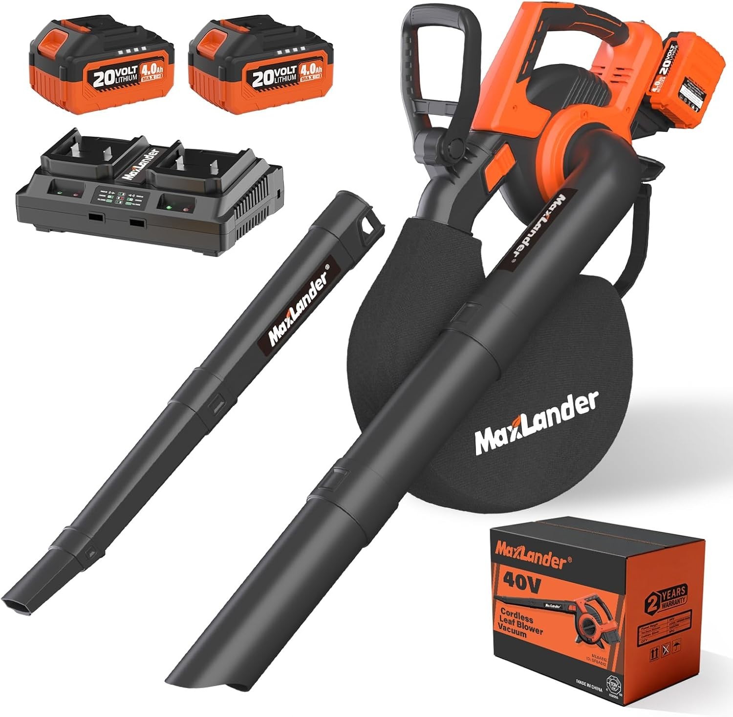 Cordless Leaf Blower, Vacuum with Bag, Mulcher, Battery & Ch