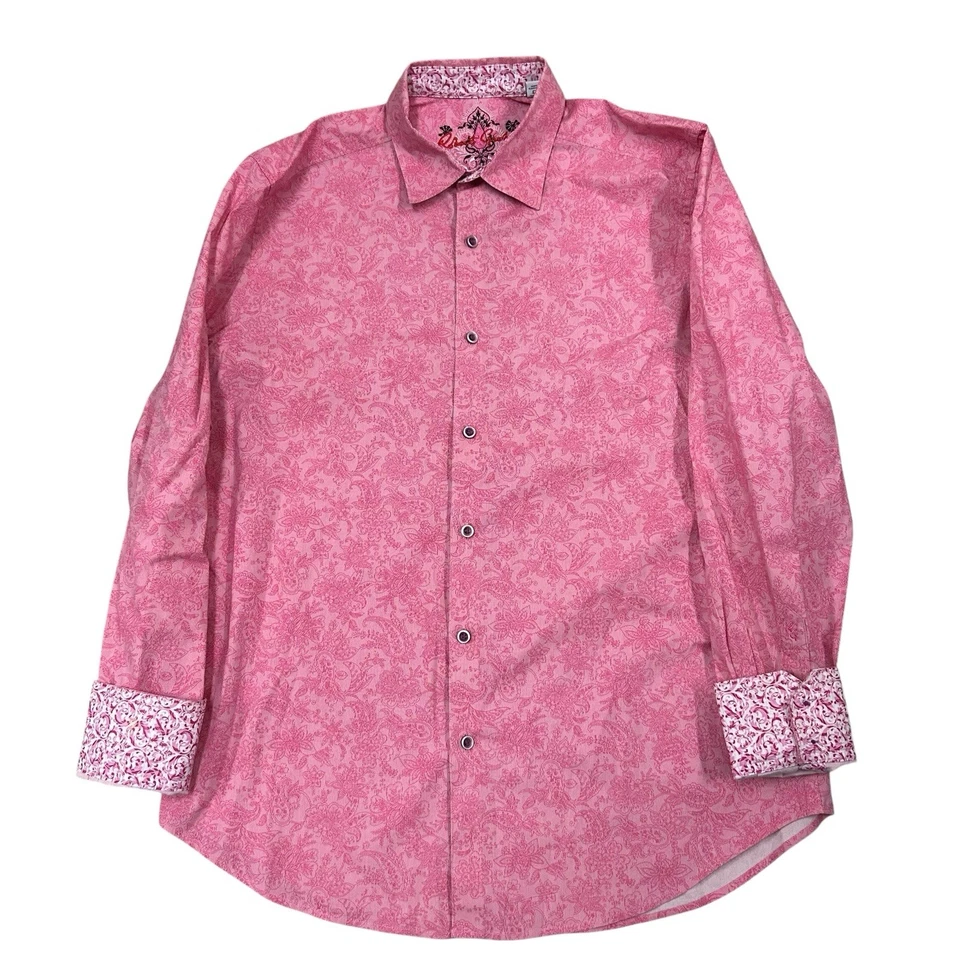 Robert Graham Flip Cuff Shirt Mens Large Pink Floral Paisley Classic Fit Button - Image 2 of 4