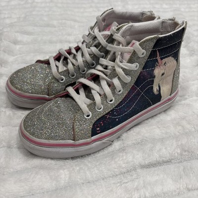 Vans Off The Wall Kids Unicorn Glitter High Top Skate Shoe Size 2