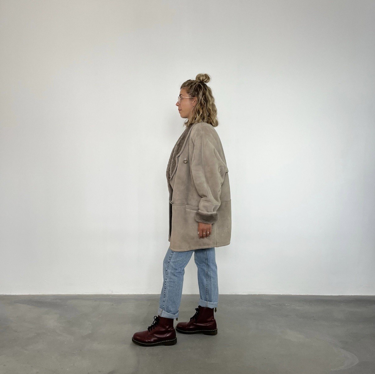 Vintage 80s Taupe Shearling Coat - image 6