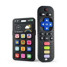 Baby Silicone Remote and Phone Teether, 2pack Teething Toy for 3 Black 2