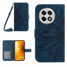 For OnePlus 13R Skin Feel Sun Flower Embossed Leather Phone Case with Lanyard