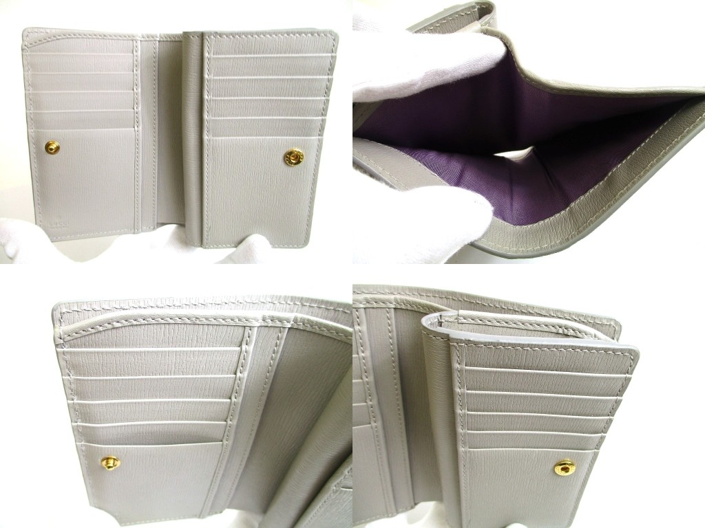 Authentic GUCCI Gold Logo Script Gray Leather Bif… - image 8