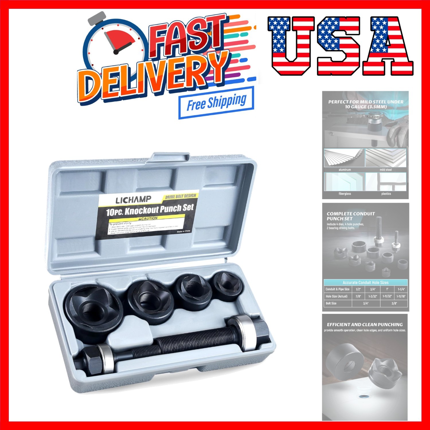 Manual Knockout Punch Kit, Heavy Duty Metal Sheet Knock Out Box Hole Cutter C...