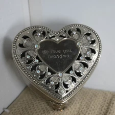 Silverplated metal things remembered box  we love you grandma swarovski crystals