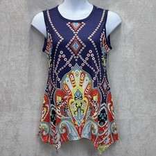 Womens Dress M Mediterranean A-Line Tank Sleeveless Asymmetrical Bohemian Summer