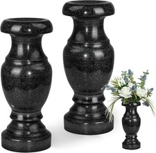 2Pcs Cemetery Memorial Vase, Natural Granite Stone Flower Vases W Draining Holes