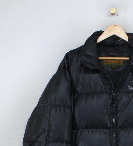 Vintage Timberland Puffer Jacket Mens Size M Black Down Fill Full Zip 90s - Picture 6 of 14