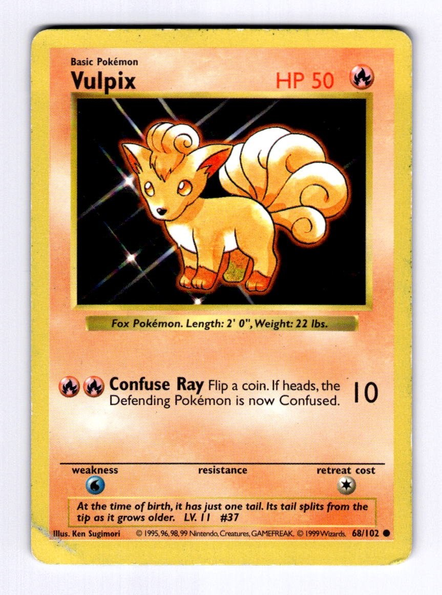 Vulpix Base Set (Shadowless) #068 (1998) Common HP Pokemon