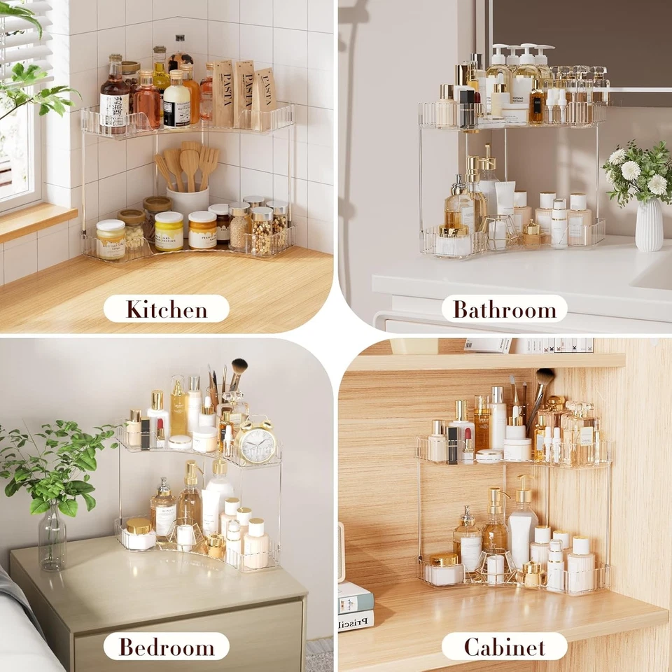 Organizador de mostrador de baño de esquina, organizador de maquillaje grande para tocador, exquisito Foto 4 de 4