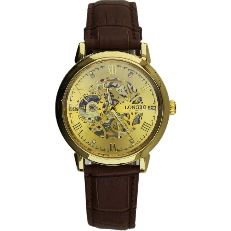 Reloj Longbo Automático Hombre con Correa de Cuero - Dorado/Marrón Foto 2 de 4
