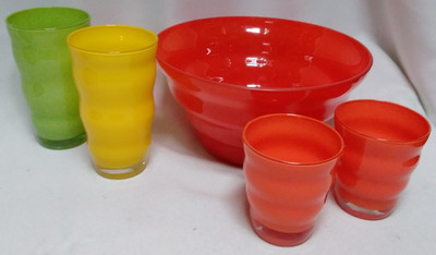 Dansk Rio Glass 10''W x 5.25''T Salad Vegetable Serving Bowl & Drink Tumblers