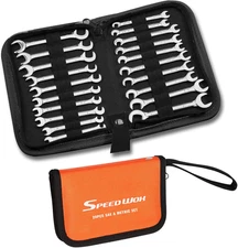 SPEEDWOX Mini Double Open End Wrench Set, 10-Piece Metric & SAE, Super-Thin Angl