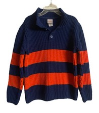 NEW Hanna Andersson Boys Navy Blue  Orange 1/4 Button Striped Sweater Size 10