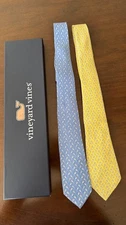 2 Vineyard Vines Boys 100% Silk Lax Lacrosse Sticks Tie Blue Yellow with Box