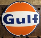 VINTAGE GULF GASOLINE 12” PORCELAIN GAS PUMP MOTOR OIL SIGN