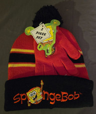 Rare 2003 boys/teens spongebob Squarepants hat and glove set New taiwan