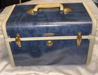 50'S VTG SAMSONITE LUGGAGE BLUE&WHITE MARBLE 4712 HARD TRAIN MAKE-UP CASE