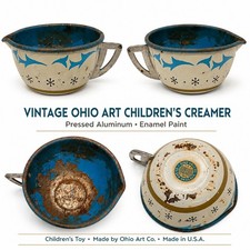 Vtg Ohio Art Children's Toy Creamer Tin Litho Pressed Aluminum Blue White USA