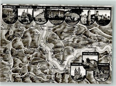 38047337 - 6123 Bad Koenig stylized map of Odenwald Maintal and Spessart