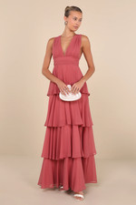 lulus Amazing Evening Dark Rose Pink Tiered Maxi Dress