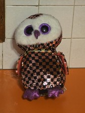 TY Flippables Sequin Plush Checks the Owl 10” Gold Pink Purple Stuffed Animal