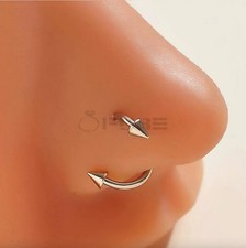 Silver Gothic S-Shaped Nose Ring &ndash; Minimal Cone Tip Metal Piercing for Nose & Ca