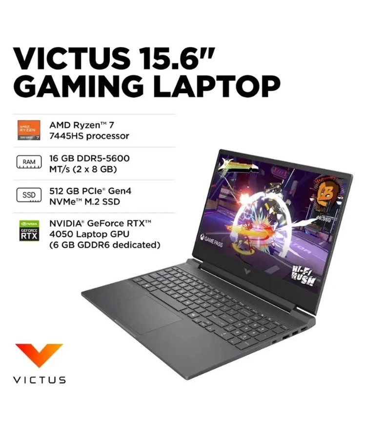 HP Victus 15.6" FHD Gaming Laptop RTX 4050 AMD Ryzen 7 7445HS 16GB RAM 512GB SSD