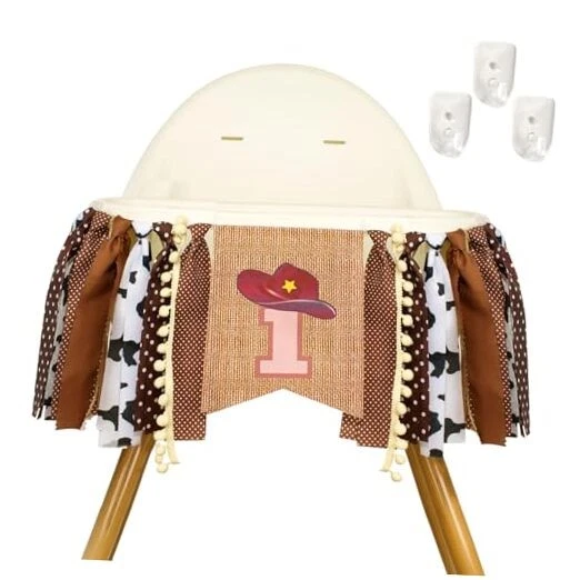 1st Birthday Highchair Banner Boy - NO DIY First Cowboy Rodeo Brown&cow-color