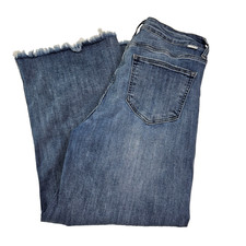 Risen High Rise Crop Wide Fray Hem Jeans Women's 11/30 Blue Denim