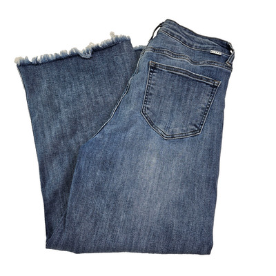 Risen High Rise Crop Wide Fray Hem Jeans Women's 11/30 Blue Denim