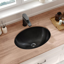 Stylish Compact Black Oval RV Kitchen Sink with Drain Assembly, 16.73"x11.81