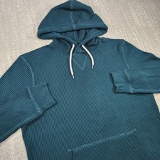 American Eagle Hoodie Men Small Green Waffle Knit Thermal Cotton Pullover