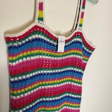 NWT Gap Colorful Rainbow Striped Crochet Knit Dress Size M Summer Festival Mini