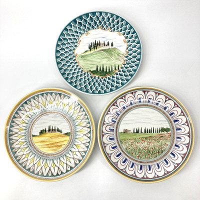 3 Lot Bottega D'Arte A Andreucci Montalcino Italy Ceramic Decorative Plates 10''